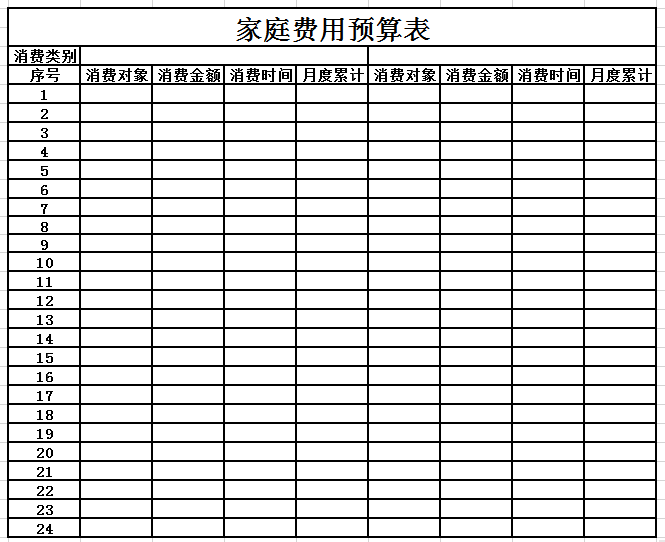 家庭费用预算表excel模板
