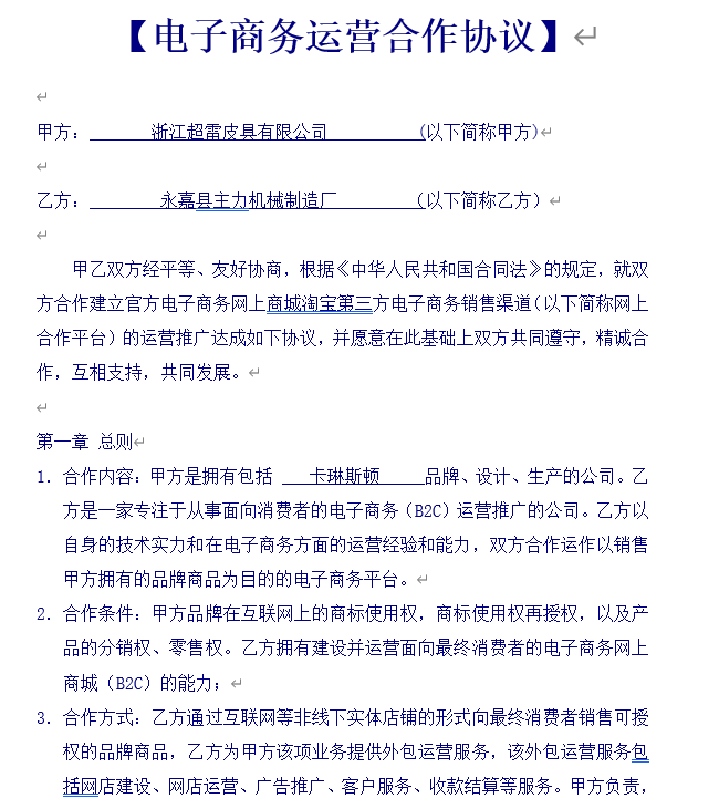 《电子商务运营合作协议合同》.doc