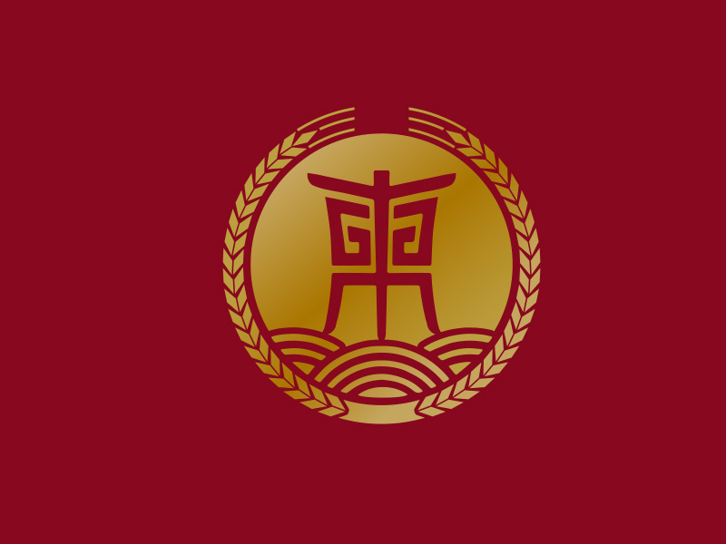 红色背景下的金色中国风logo设计