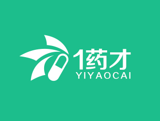 绿色背景下的'1药才才'logo设计