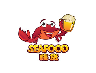 海鲜品牌logo设计:螃蟹与啤酒的创意结合