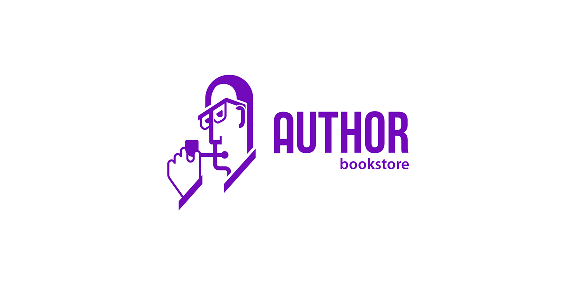 紫色简约风格的作者书店logo设计