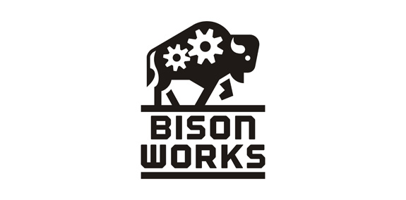 Bison Works Logo设计:工业风格的牛头与齿轮