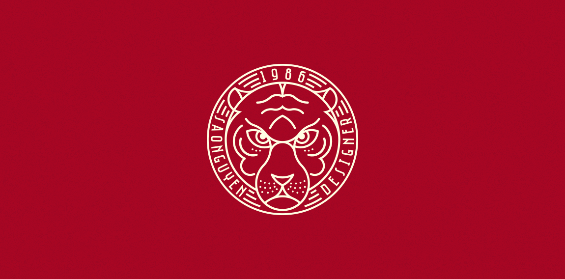 红色背景下的老虎头像logo设计