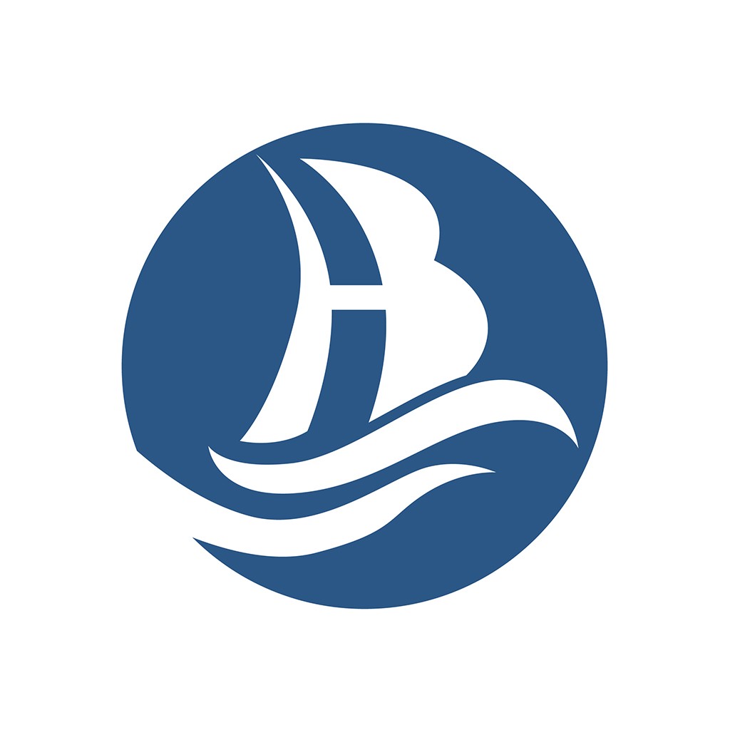 蓝色波浪与字母B的现代logo设计