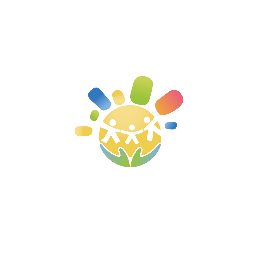彩虹色儿童手牵手logo设计