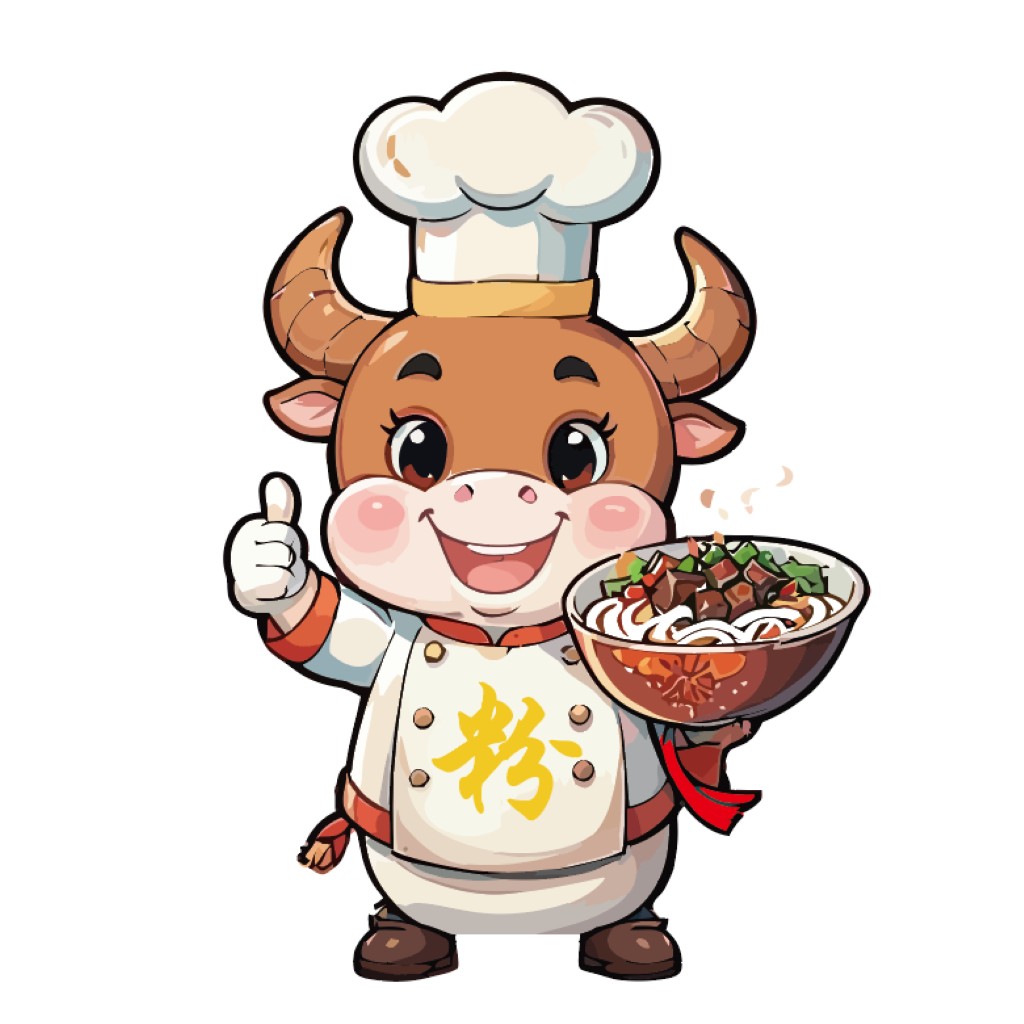 牛厨师logo设计:卡通牛形象与美食结合
