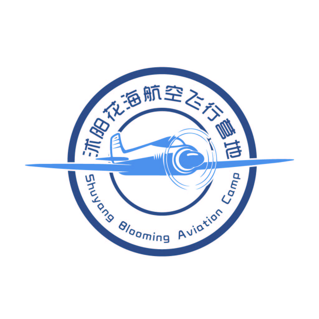 飞行营地logo设计:蓝天白云飞机图案
