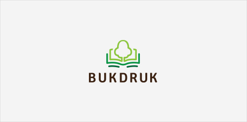 Bukdruk Logo设计:绿色植物与书籍的结合