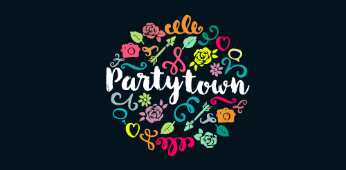 Partytown Logo设计:创意花卉与摄影元素