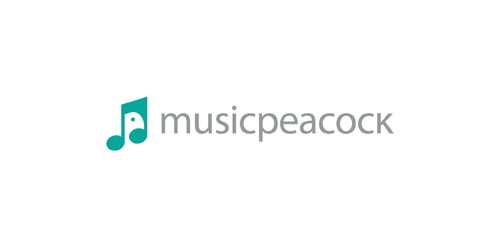 音乐孔雀logo设计:简洁音乐符号与品牌名称结合