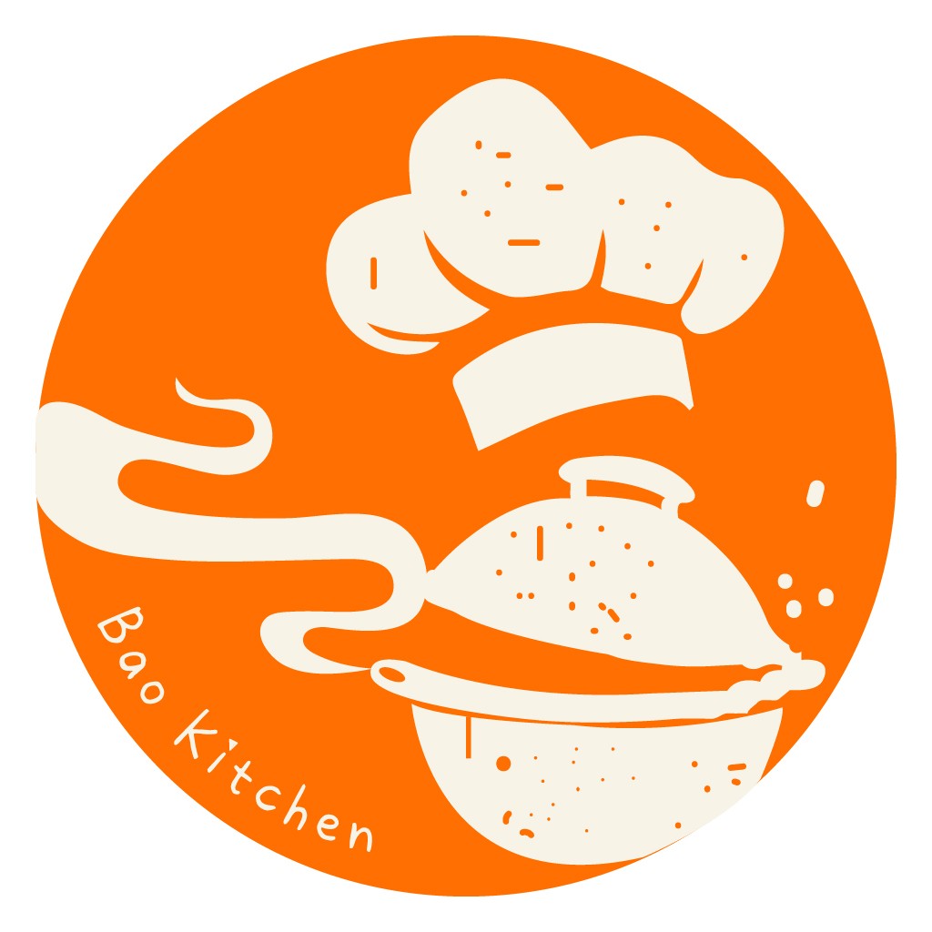 橙色圆形徽章风格的Bao Kitchen Logo设计