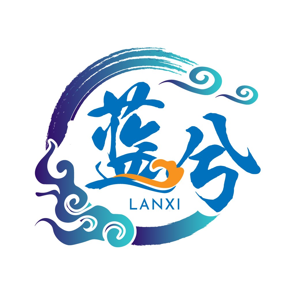 LANXIXI Logo设计:蓝色艺术字体与动态曲线结合