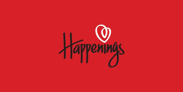 红色背景简洁'Happenings'品牌logo设计