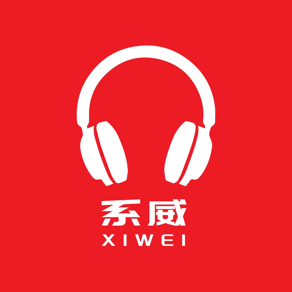 耳机logo设计,红色背景简洁现代