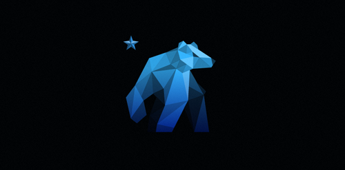 蓝色低多边形熊logo设计