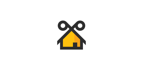 剪刀剪开房屋logo设计