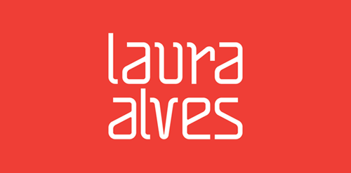 简约红色背景白色字体的Laura Alves logo设计