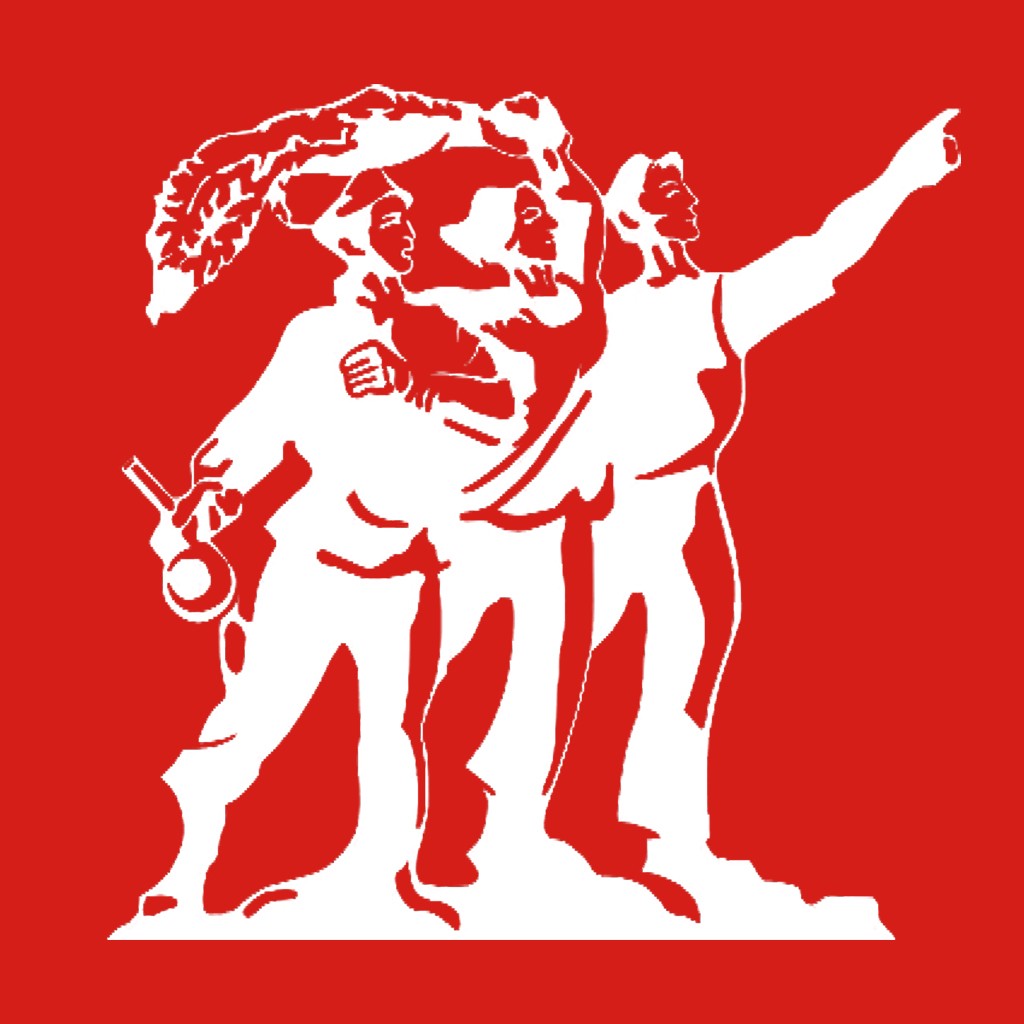 红色背景上舞动人物的logo设计