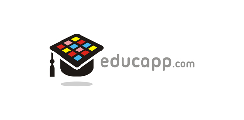教育应用logo设计:多彩方块与毕业帽