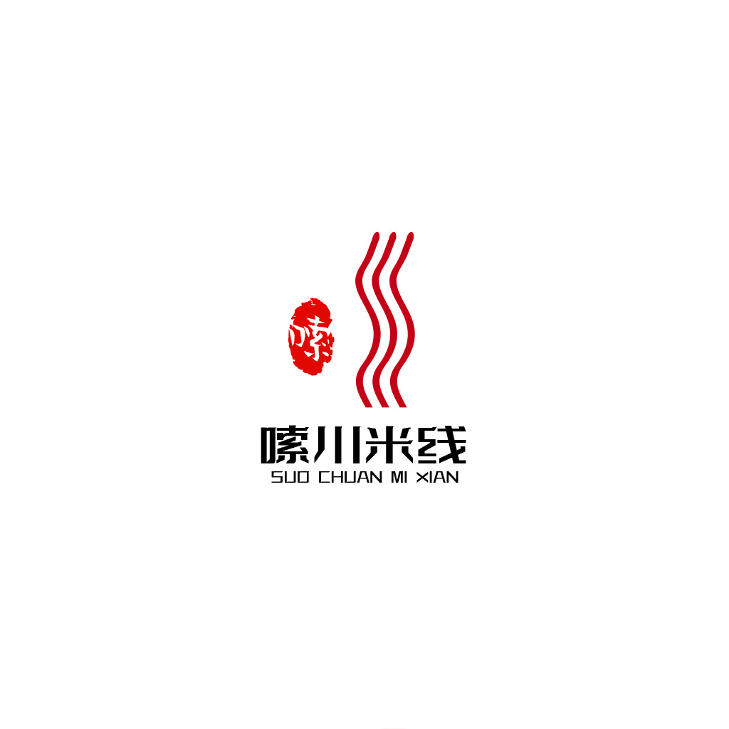 简约红色线条与印章结合的logo设计