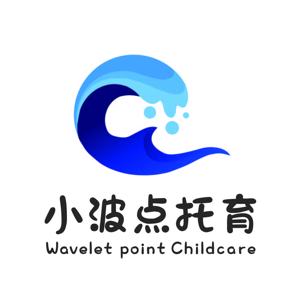 蓝色波浪形logo设计：简洁现代的儿童教育品牌标识