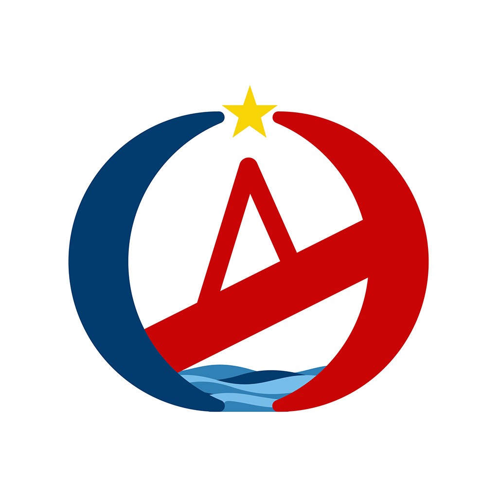 红色、蓝色和黄色星月标志的logo设计