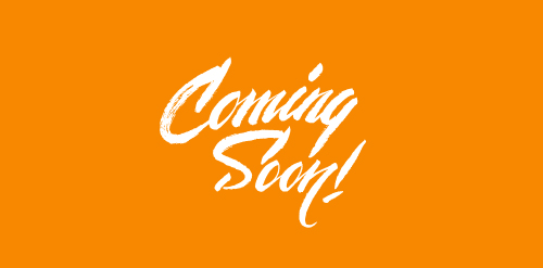 橙色背景白色手写体'Coming Soon!' logo设计