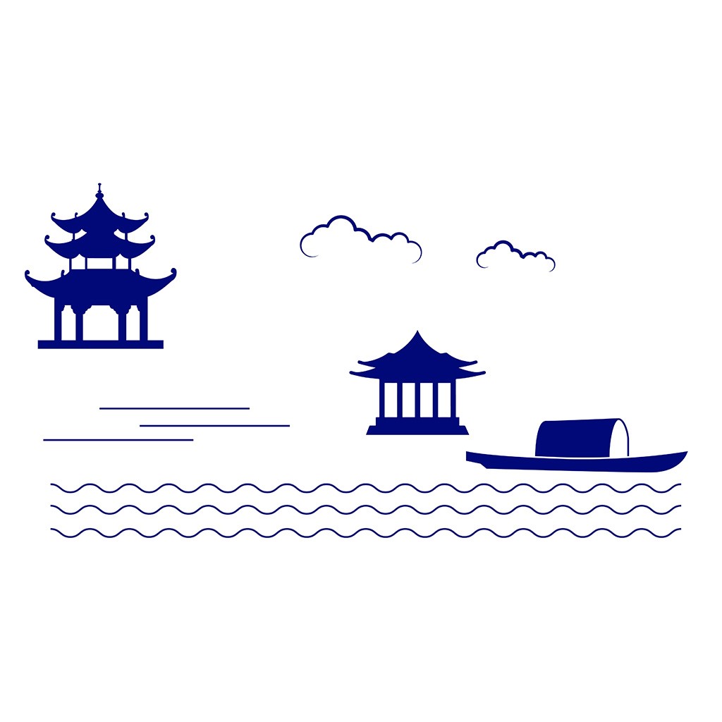 中式建筑与船只的logo设计