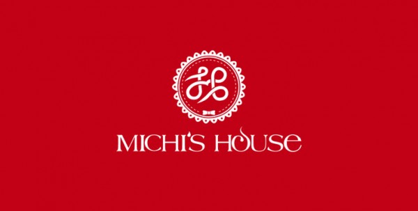 红色背景下的Michi's House Logo设计