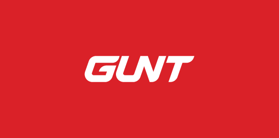 红色背景白色字体的GUNT logo设计