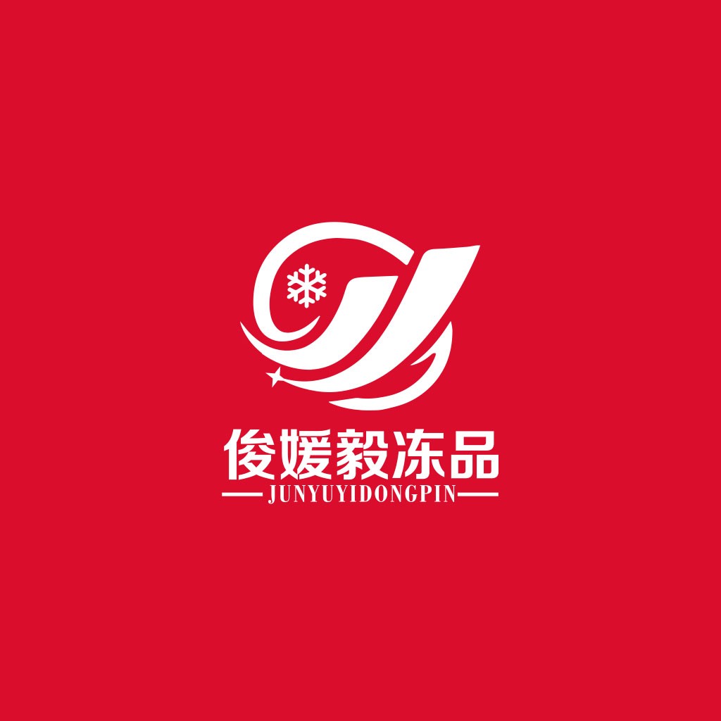 红色背景上的白色雪花图案logo设计