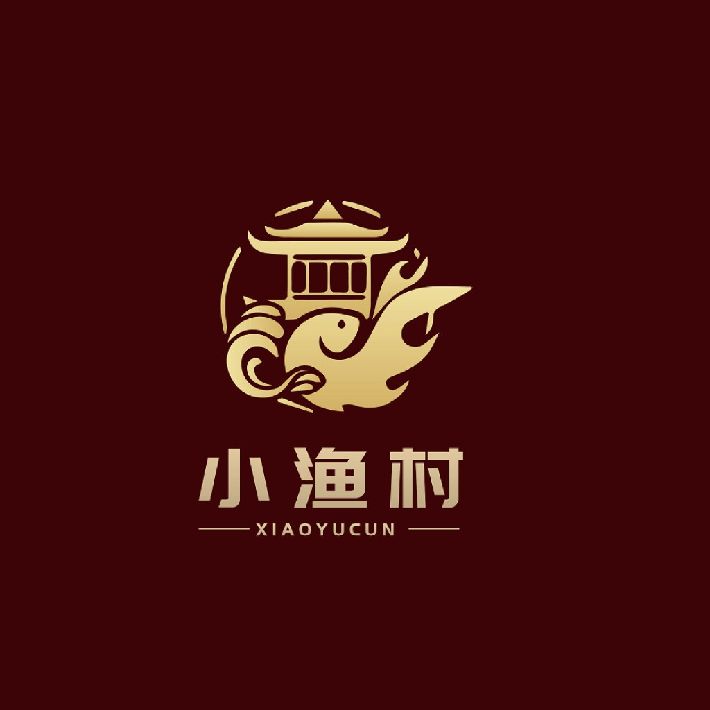 中式建筑与鱼元素的logo设计