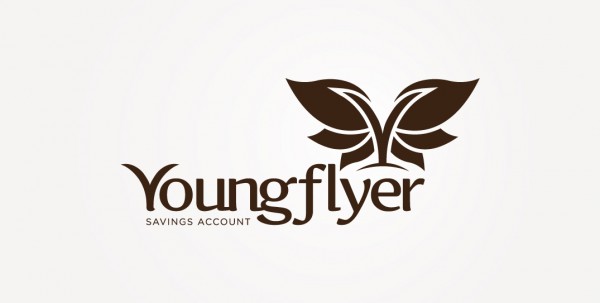 Youngflyer logo设计:简洁树叶图案与品牌名称结合