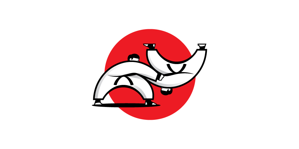 红色背景下的动态人物logo设计