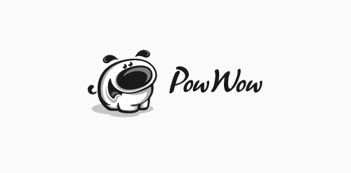 PowWow logo设计:创意卡通形象与品牌标识