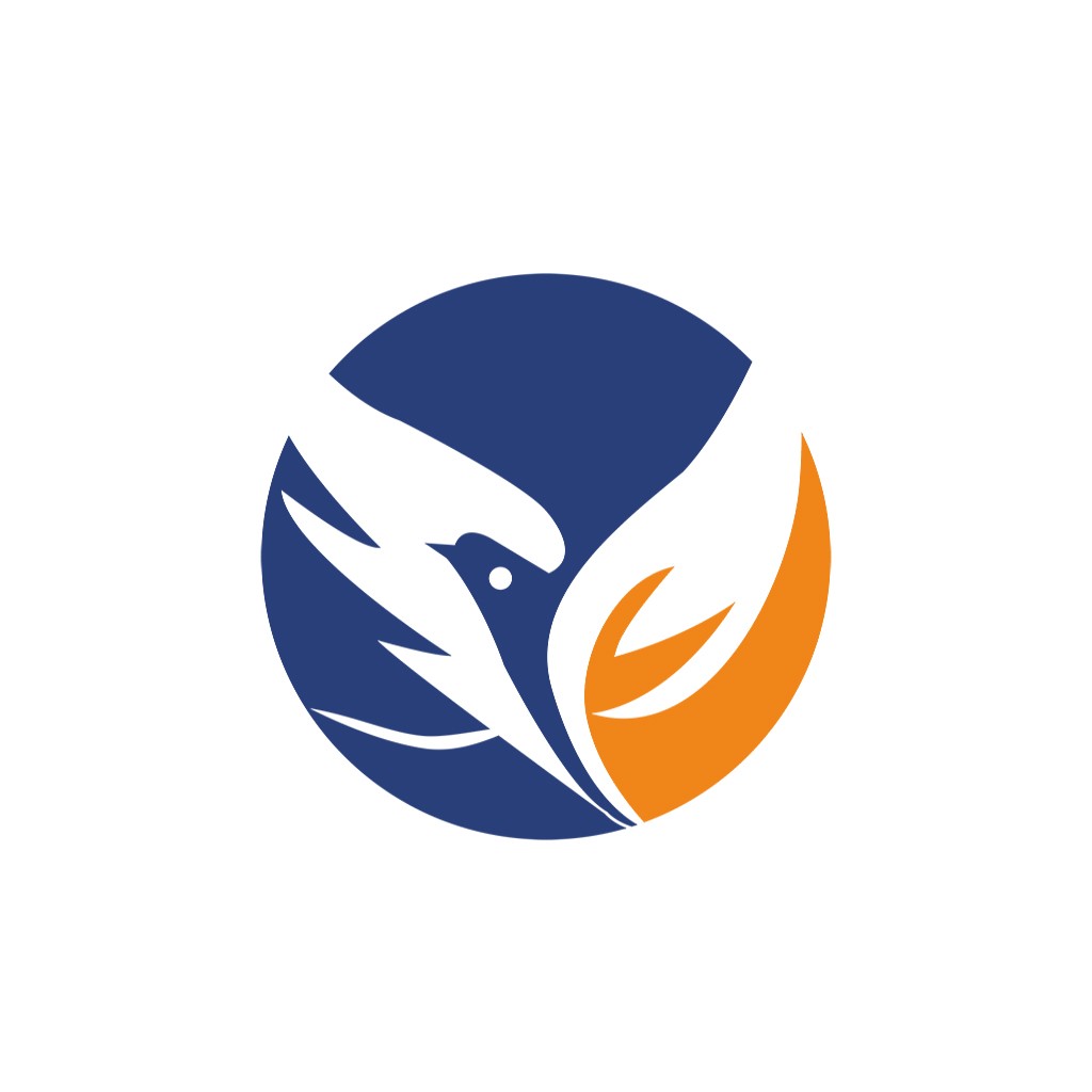 简洁现代的蓝色与橙色鸟类logo设计