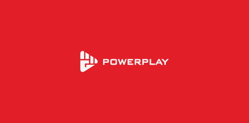 PowerPlay logo设计：简洁红色背景与白色文字组合