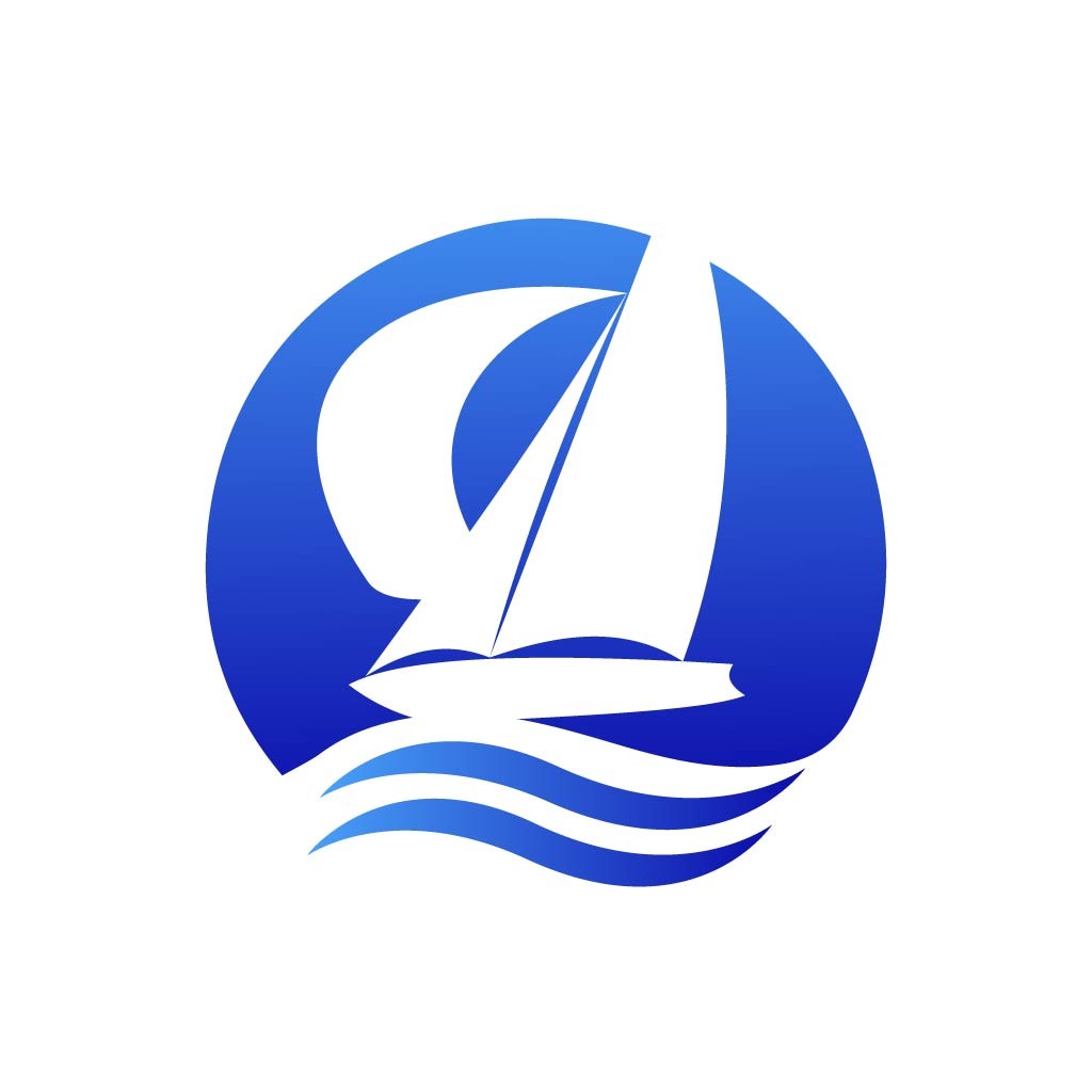 帆船与海浪的蓝色圆圈logo设计