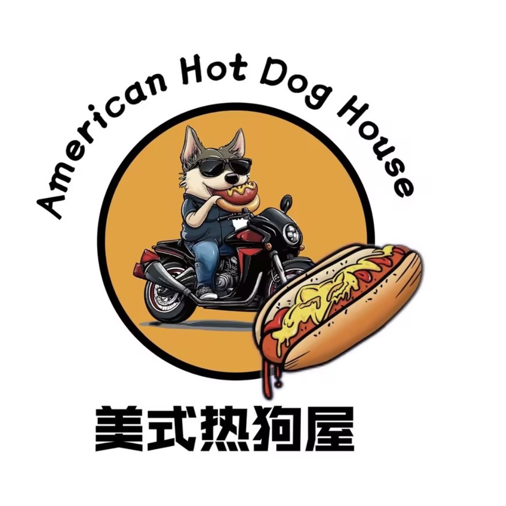 热狗主题摩托车狗头logo设计