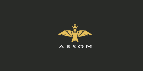 ARsom logo设计:皇冠与翅膀的奢华品牌标识