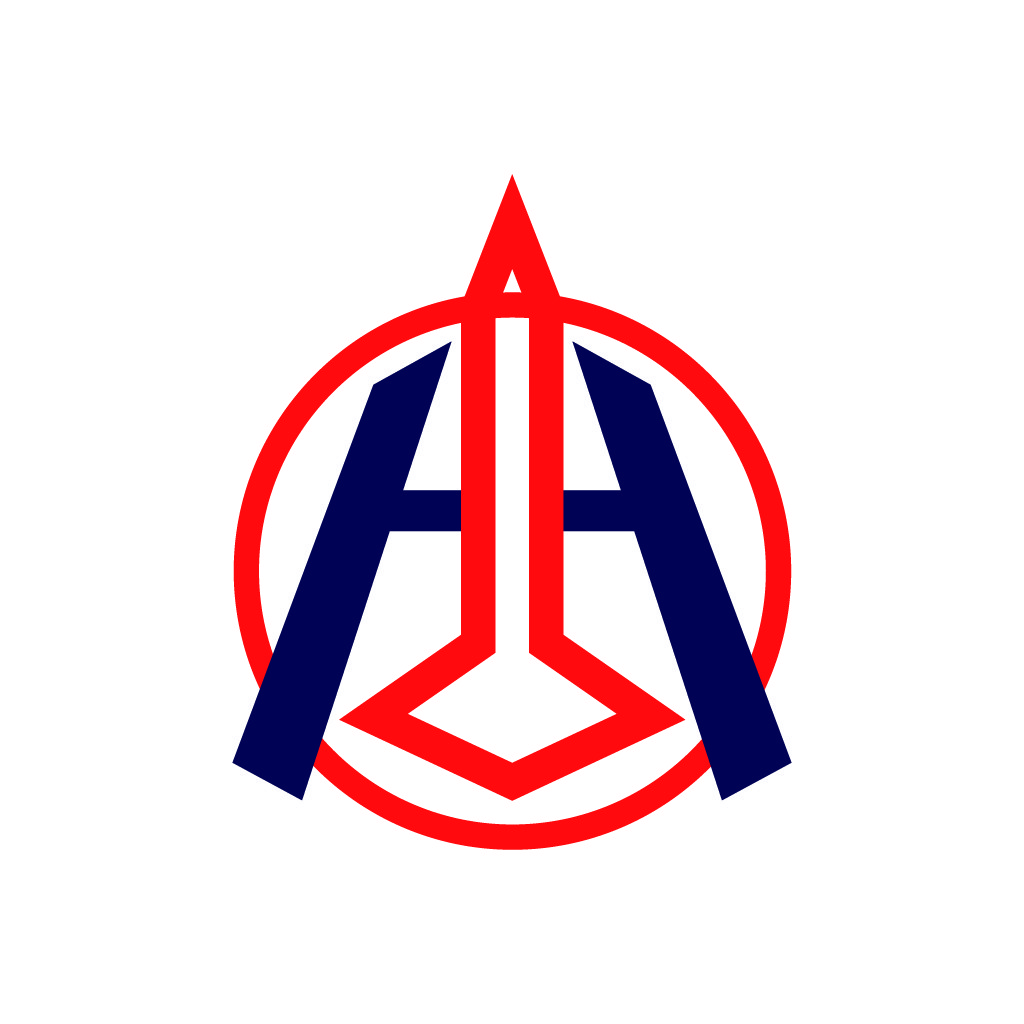 红色与蓝色几何图案的现代logo设计