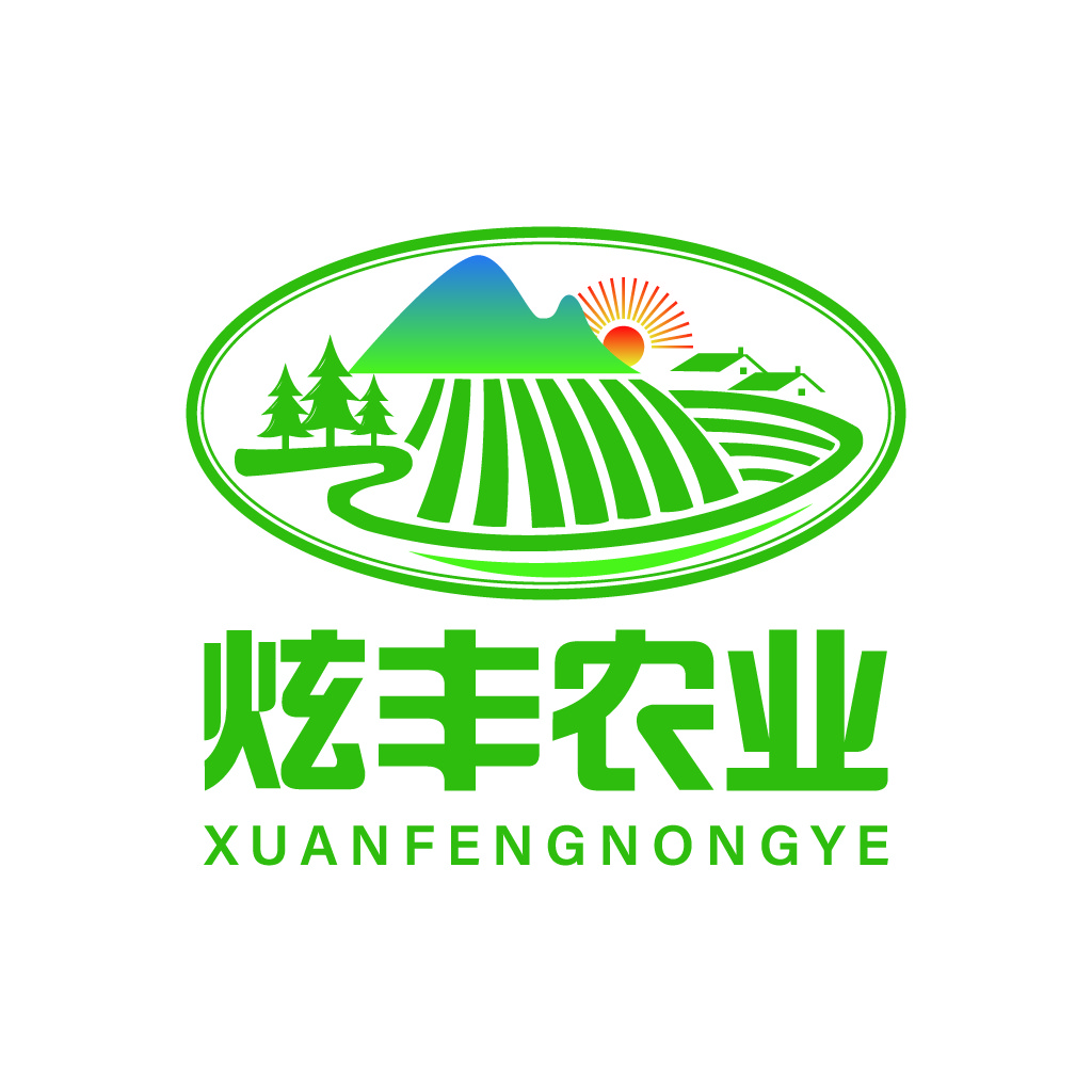 农业品牌logo设计:绿色山水与阳光