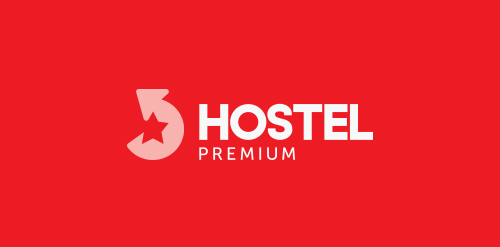 红色背景下的简约Hostel Premium Logo设计