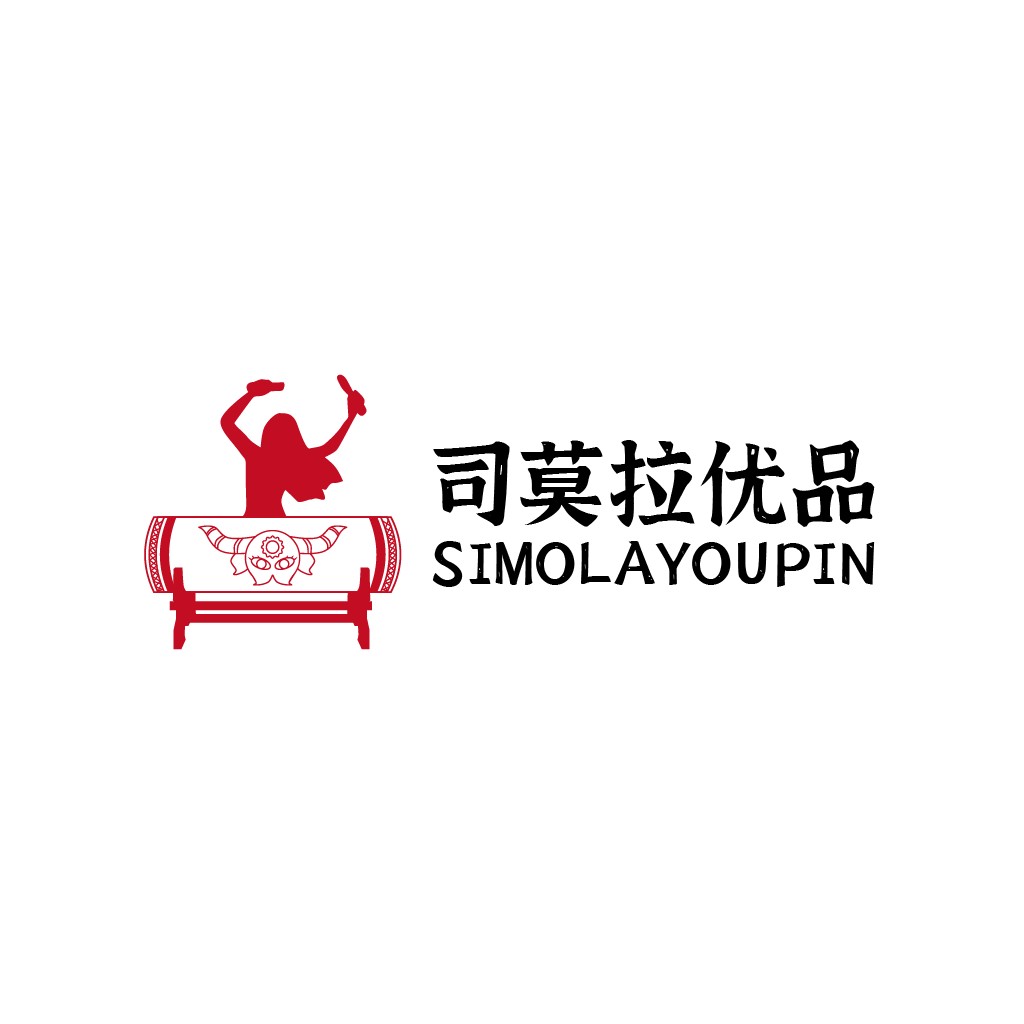司莫拉优品logo设计:简约红色舞者与牛头图案