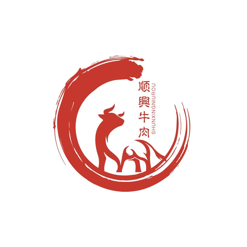 红色牛形图案的logo设计