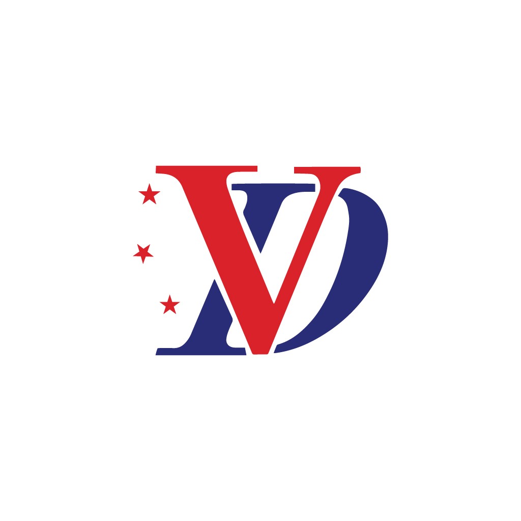 红色V字母与星星的简洁logo设计