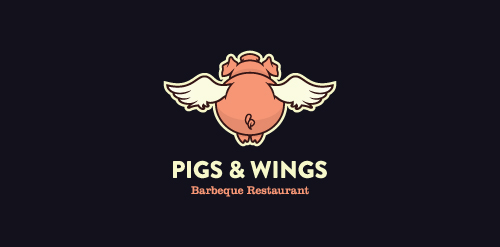Pigs & Wings Logo设计:创意猪头插画