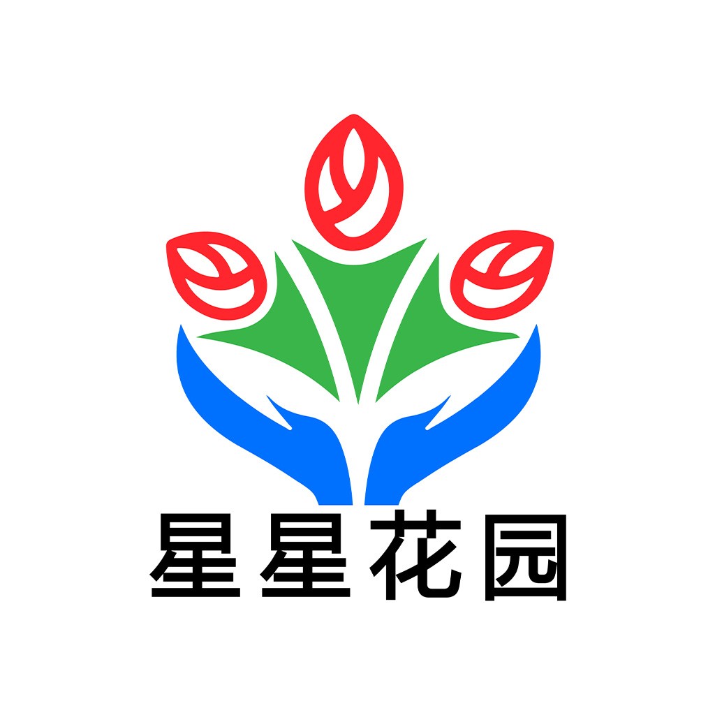 红绿蓝三色花瓣手托花logo设计