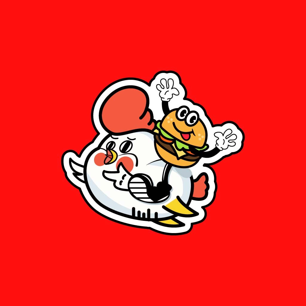卡通鸡与汉堡logo设计